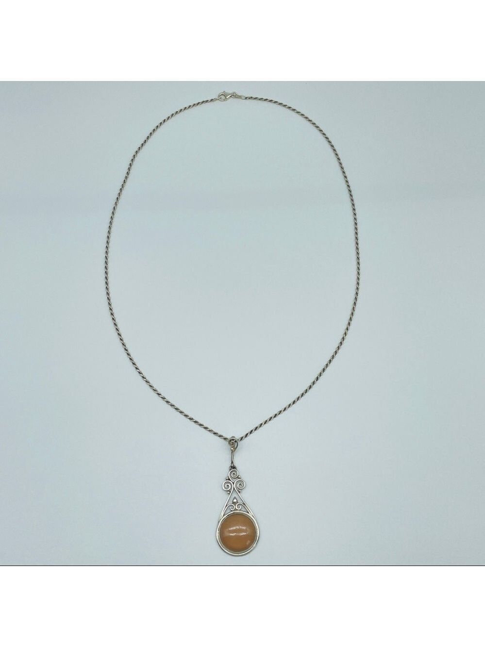 PTI NEPAL Pink Chalcedony Sterling Silver Pendant Vintage Necklace - Picture 3 of 7